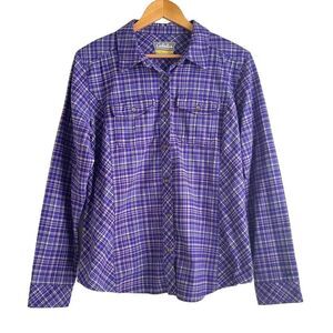 Cabela's Women's Purple and White Checkered Heavier Weight Flannel Shirt